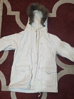 GAP Cream Hooded Puffer Coat with Faux-Fur Trim